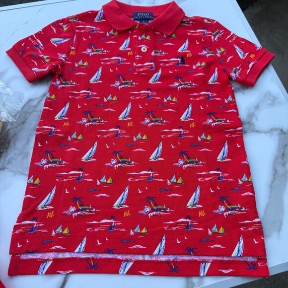 Polo Ralph Lauren Big Boys Sailboat Mesh Polo Shirt Red – Size 5 NWT - Picture 3 of 17